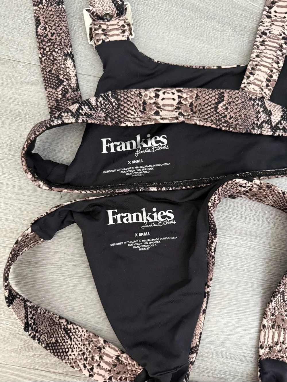 Frankie's Bikinis snakeskin python print scoop top & high rise thong bottoms